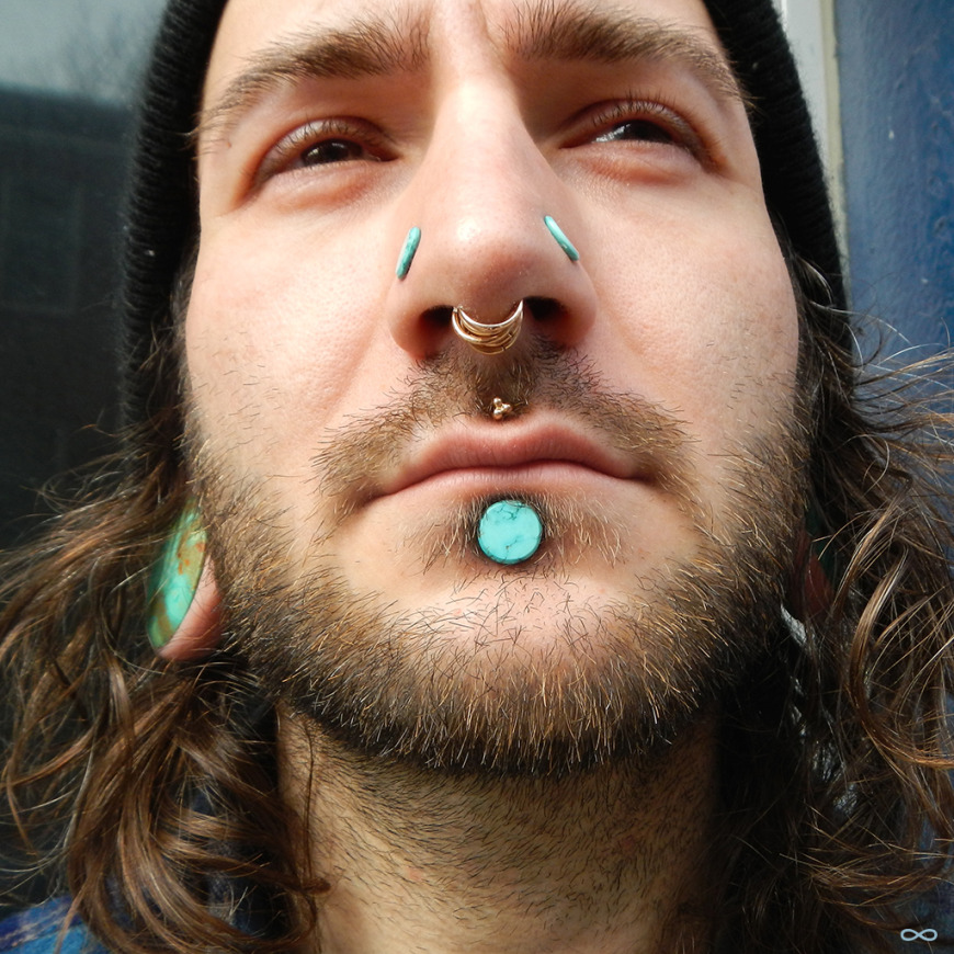 Double Nose And Center Labret Piercing For Men