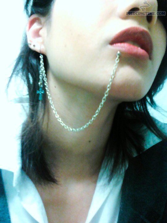 Ear To Lip Piercing With Chain