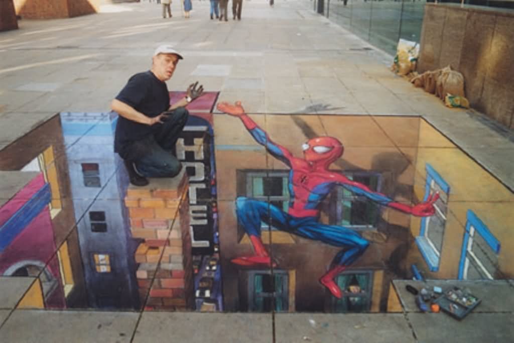 Elegant Spiderman Chalk Optical Illusion Image