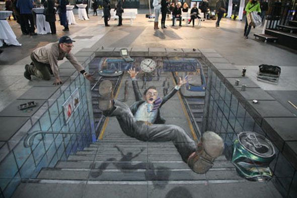 Fallen From Stairs Chalk Optical Illusion Image