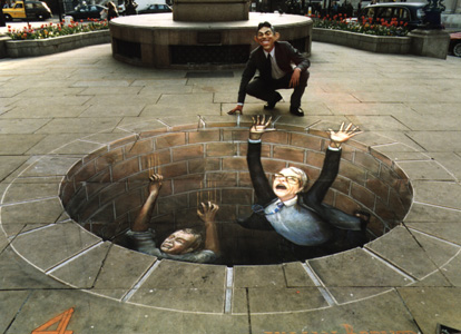 Fallen In Well Chalk Optical Illusion Drawing In Street