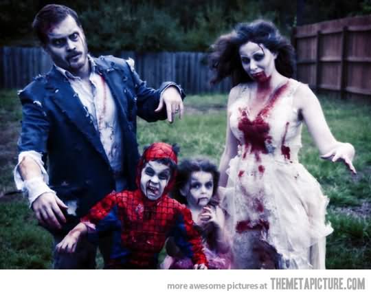 Family In Zombie Costumes Funny Image