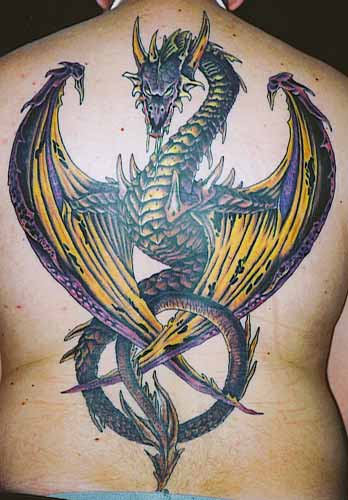 Fantasy Dragon Tattoo On Full Back