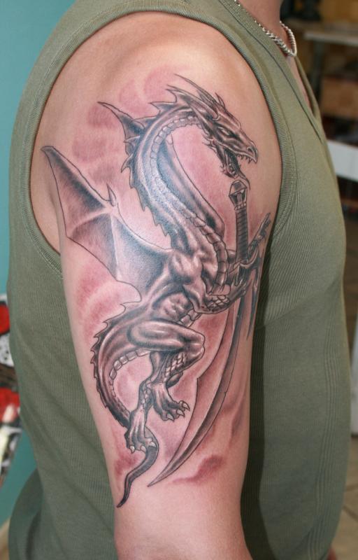 Fantasy Dragon Tattoo On Right Half Sleeve