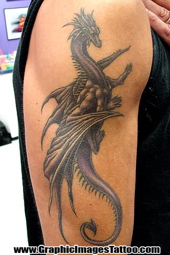 Fantasy Dragon Tattoo On Right Shoulder