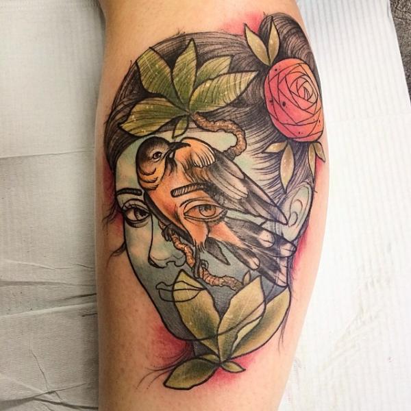 Fantasy Flower And Woman Bird Tattoo by Earth Gasper Tattoo
