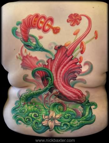Fantasy Flower Tattoo On Back Body
