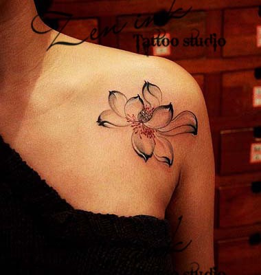 Fantasy Flower Tattoo On Girl Left Shoulder