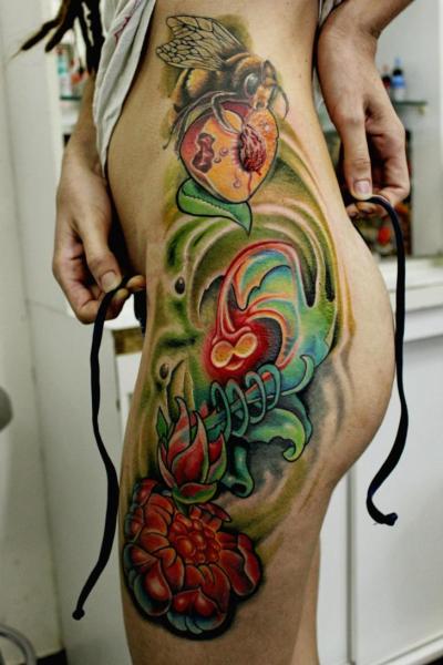 Fantasy Flower Tattoo On Girl Side Body