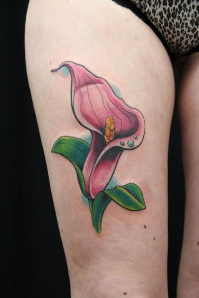 Fantasy Flower Tattoo On Thigh