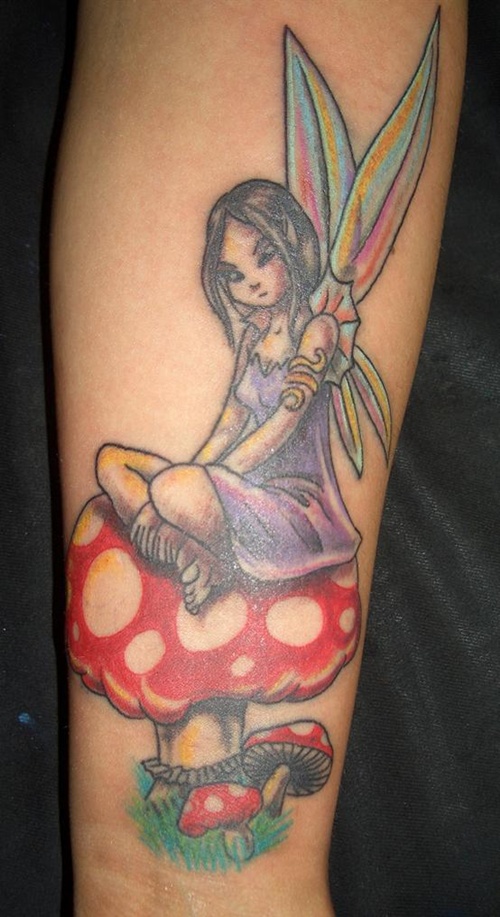 Fantasy On Mushroom Tattoo On Arm Sleeve