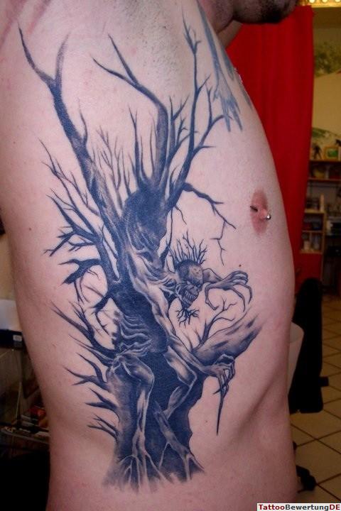 Fantasy Tree Tattoo On Side Rib