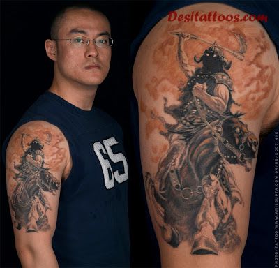 Fantasy Warrior Tattoo On Half Sleeve