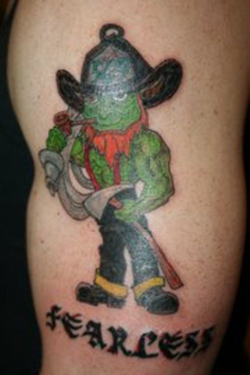 Fearless Leprechaun Tattoo On Left Half Sleeve
