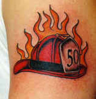 Firefighter Helmet In Flame Tattoo Design