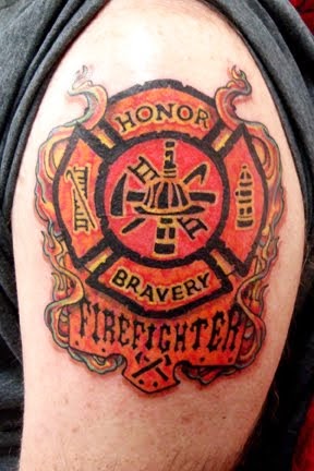 Firefighter Logo Tattoo Design For Shoulder