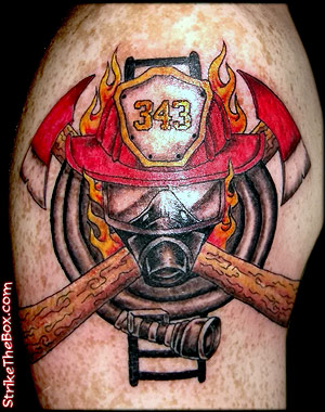 Firefighter Mask Tattoo Design For Shoulder