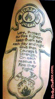 Firefighter Prayer In Cross Tattoo Design