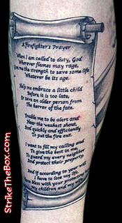 Firefighter Prayer In Scroll Tattoo Design