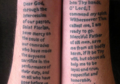 Firefighter Prayer Tattoo Design For Both Arm