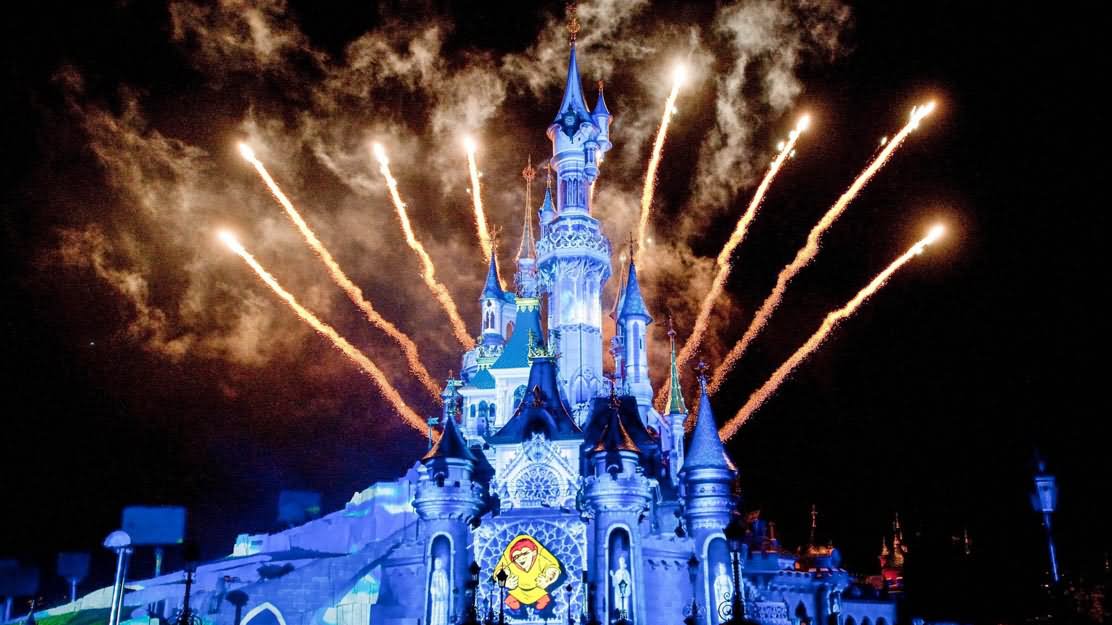 Fireworks On The Back Of Disneyland Paris Castle At Night Picture