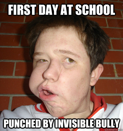 First Day At School Punched By Invisible Bully Funny Weird Meme Image