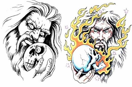 Flaming Skull And Fantasy Tattoo Designs