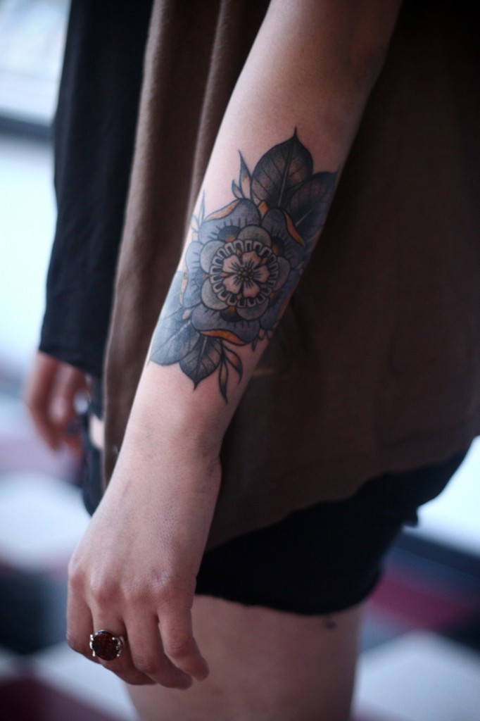 Floral Tattoo On Girl Left Forearm