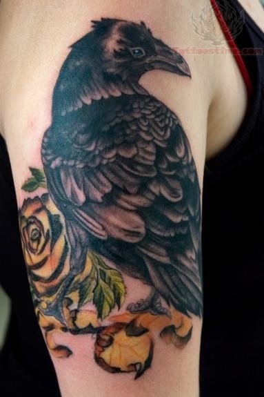 Floral With Crow Tattoo Design For Men Half Sleeve