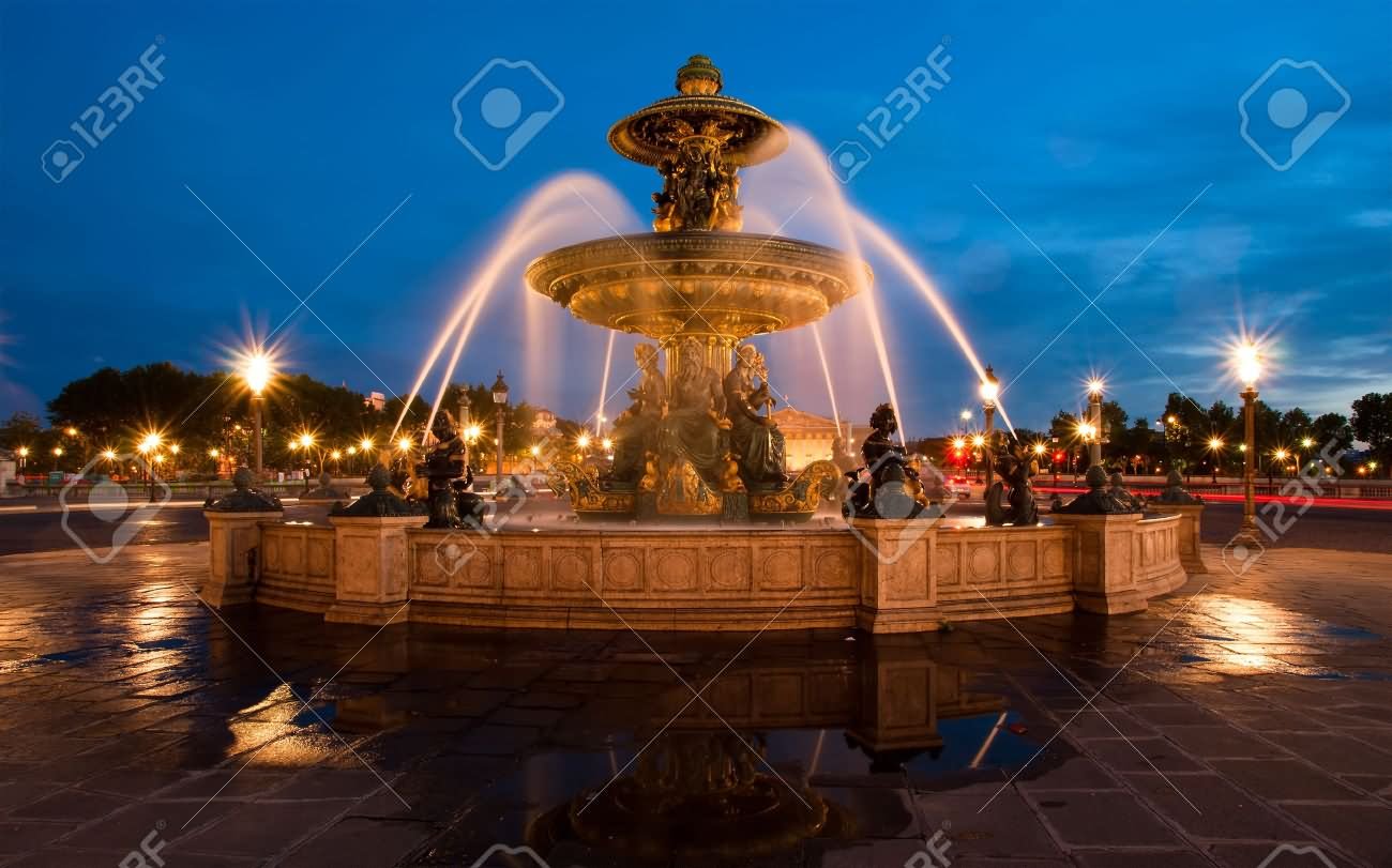 Fountain At The Place de la Concorde At Night