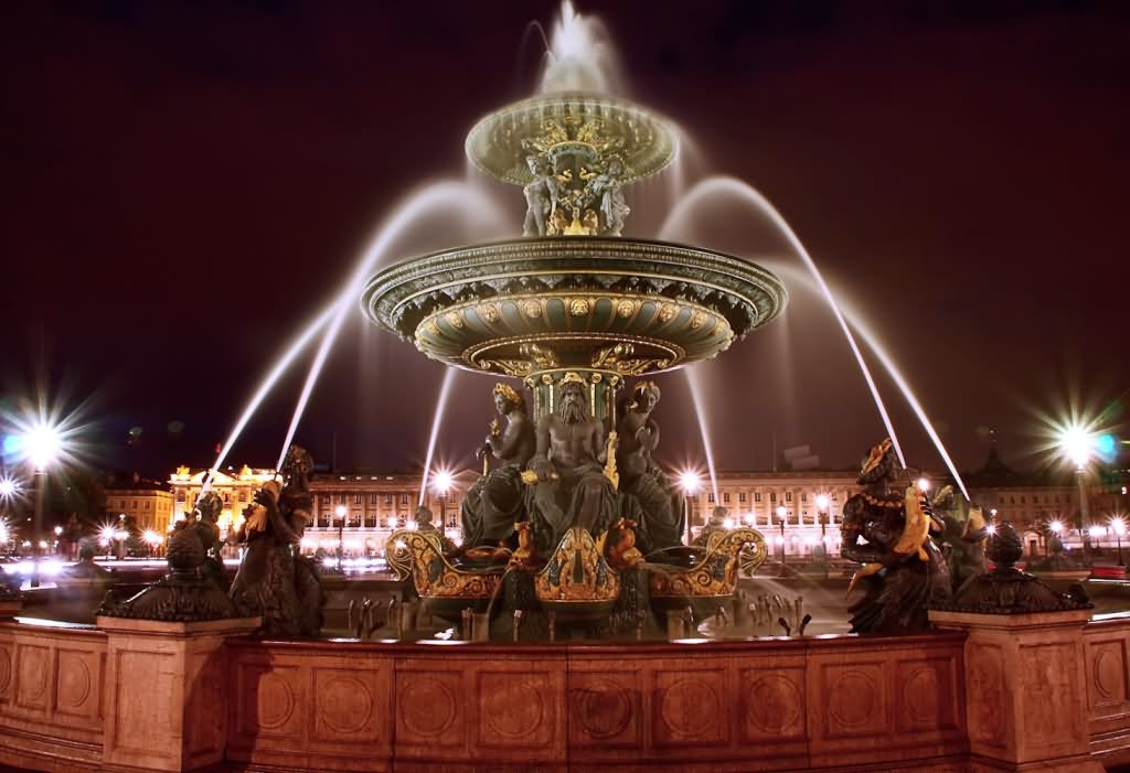 Fountain Of Place de la Concorde Paris At Night