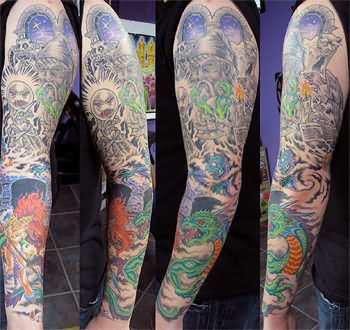 Full Sleeve Colored Fantasy Tattoo