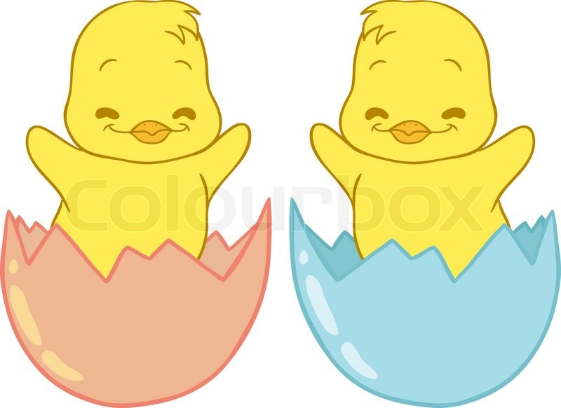 Funny Cracked Eggs With Chicks Clipart