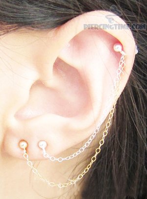 Girl Left Ear Double Chain Piercing