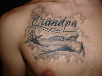Grandpa - Memorial Airplane Tattoo On Man Chest