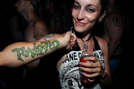 Green Ink Juggalo Tattoo On Girl Right Arm