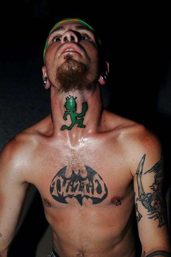 Green Ink Juggalo Tattoo On Throat