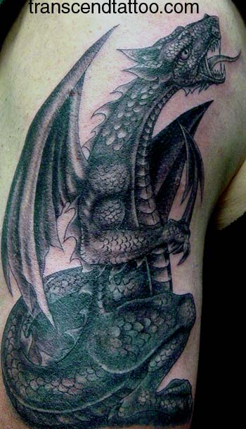 Grey Ink Dragon Fantasy Tattoo