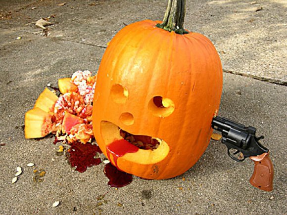 Gun Shooting Pumpkin Funny Halloween Photo For Facebook