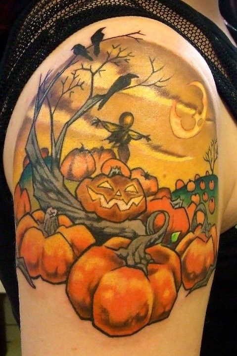 Halloween Pumpkin Tattoo Design For Shoulder