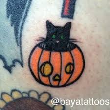 Halloween Pumpkin With Cat Tattoo Design