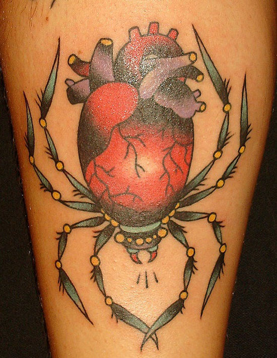 Halloween Real Heart Spider Tattoo Design For Arm