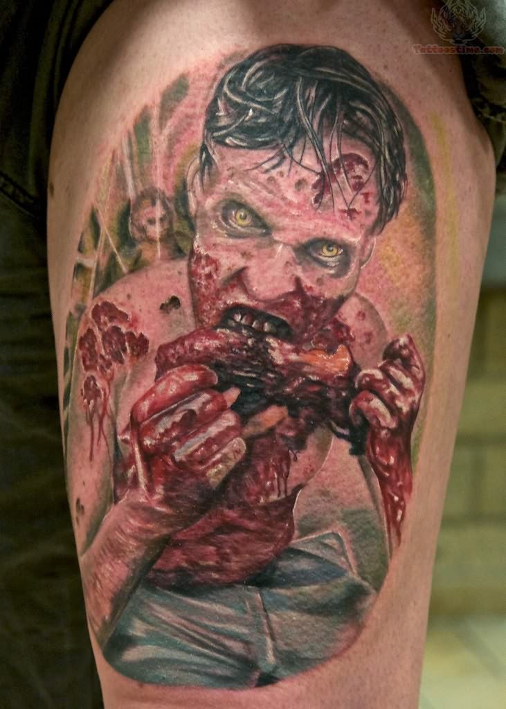 Halloween Zombie Tattoo Design For Half Sleeve