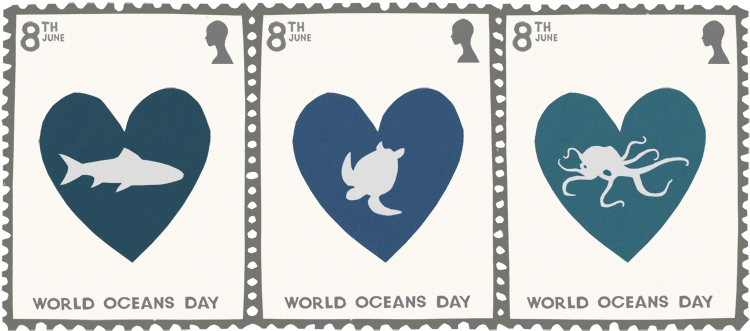 Happy World Oceans Day Stamps