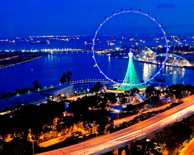 Incredible Air View Of Singapore Flyer At Night