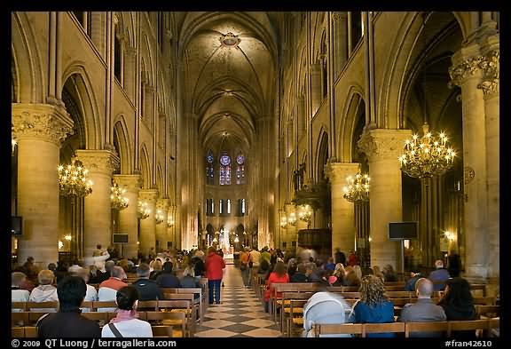 Interior Of Notre Dame de Paris During Mass