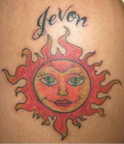 Jevon Name And Crying Taino Sun Tattoo