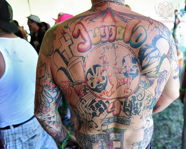 Juggalo Tattoo On Man Back Body