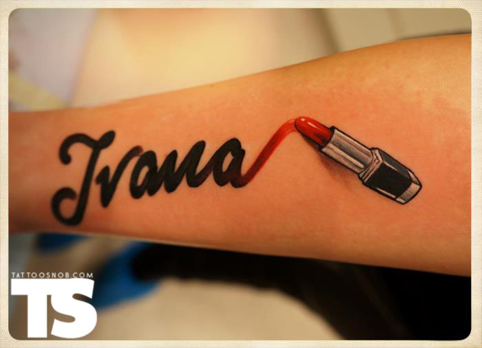 Jvana Lipstick Tattoo On Arm