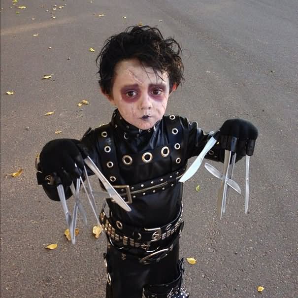 Kid With Edward Scissorhands Costume Funny Image